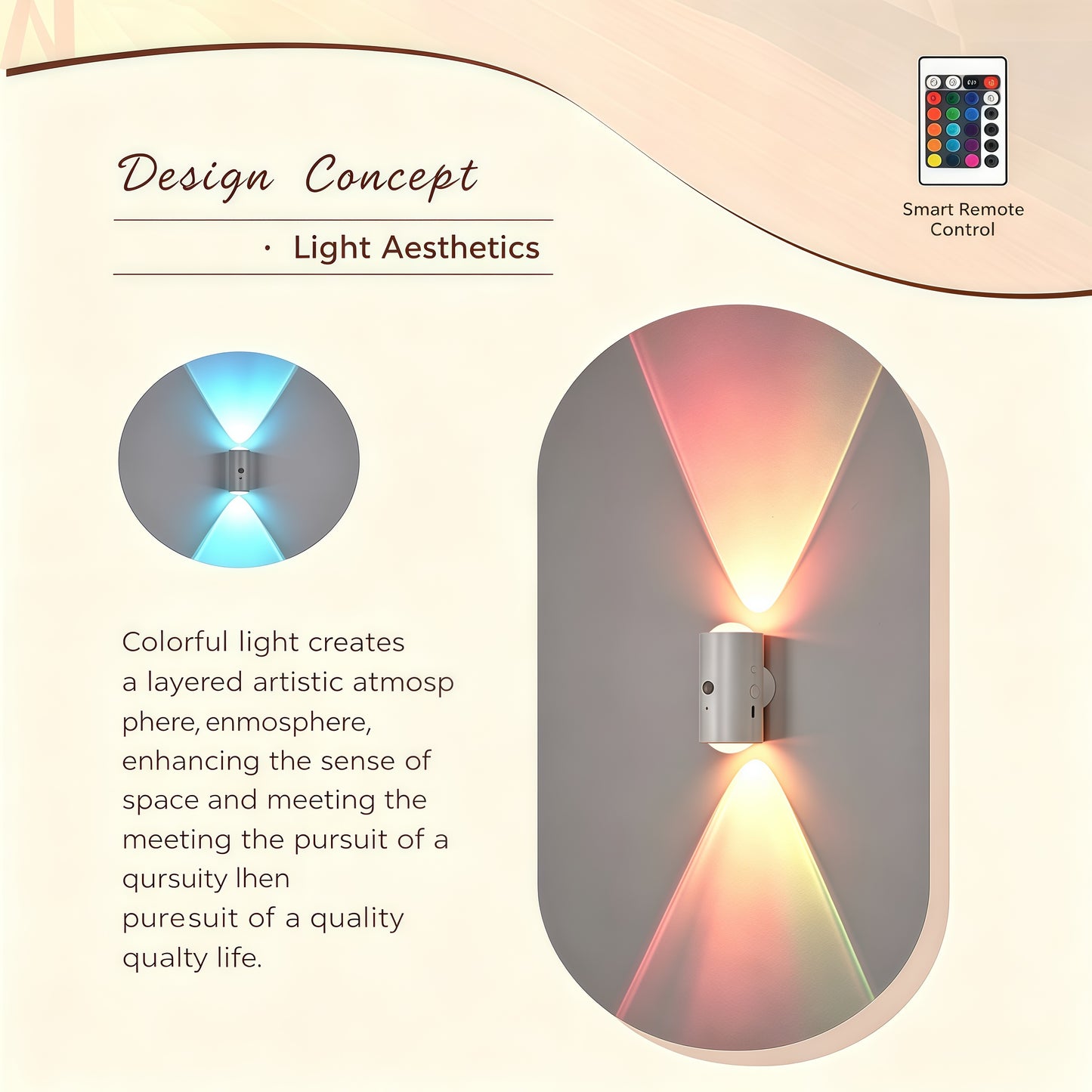 Smart Motion Sensor LED Wall Light, Magnetic Rechargeable RGB Cabinet Light with Remote, 16 Colors Wireless Spotlight