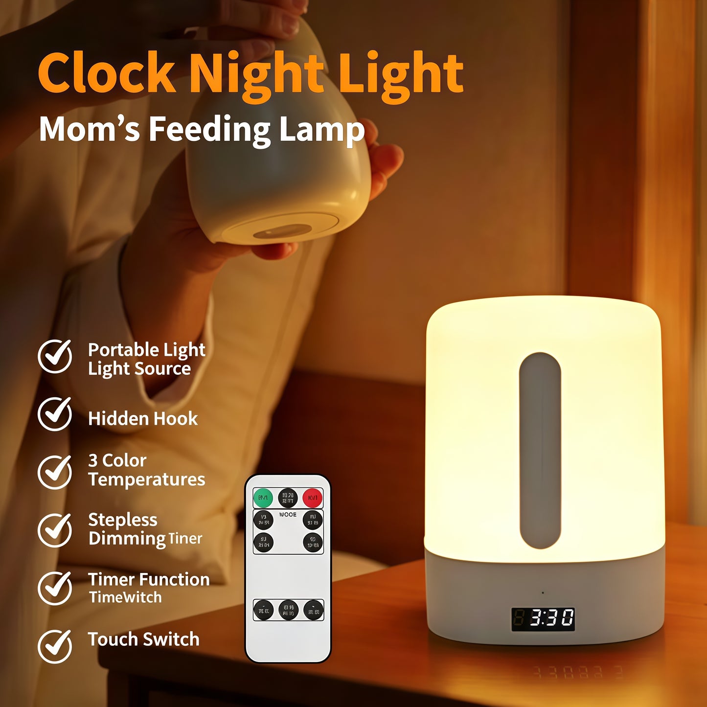 Remote Control Small Night Light Rechargeable Desk Lamp Bedroom Bedside Touch Lamp for Baby Feeding Eye Protection Moonlight Sleep Lamp New Model