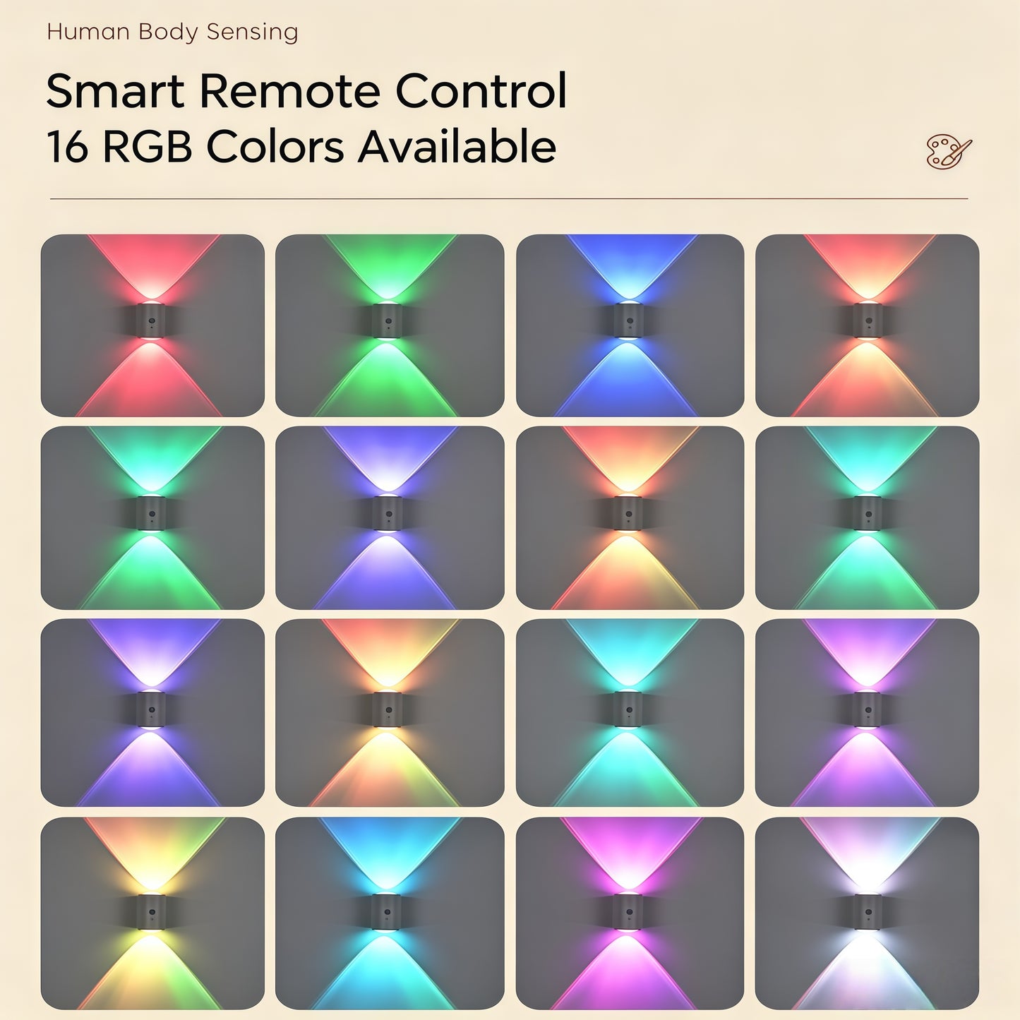 Smart Motion Sensor LED Wall Light, Magnetic Rechargeable RGB Cabinet Light with Remote, 16 Colors Wireless Spotlight