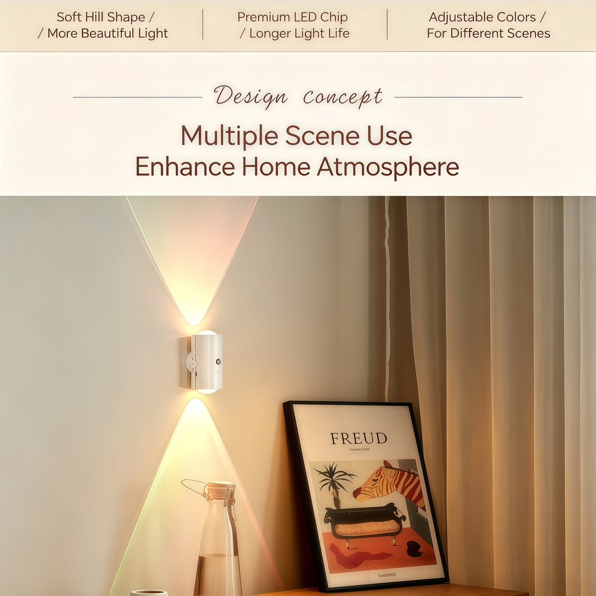 Smart Motion Sensor LED Wall Light, Magnetic Rechargeable RGB Cabinet Light with Remote, 16 Colors Wireless Spotlight