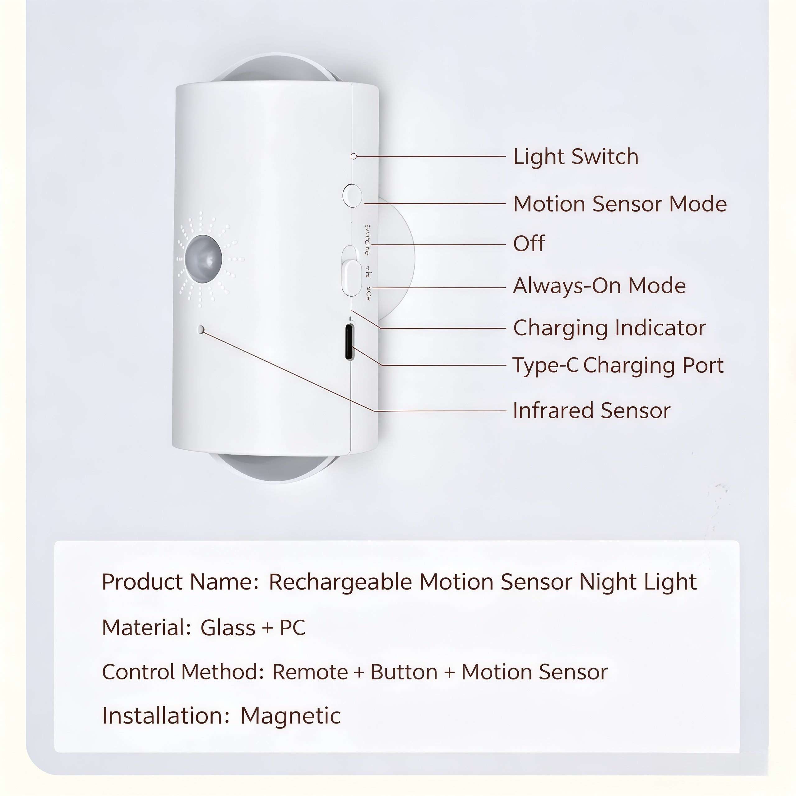 Smart Motion Sensor LED Wall Light, Magnetic Rechargeable RGB Cabinet Light with Remote, 16 Colors Wireless Spotlight, Self-Adhesive Stick-on Night Light for Wardrobe Closet Hallway Stairway